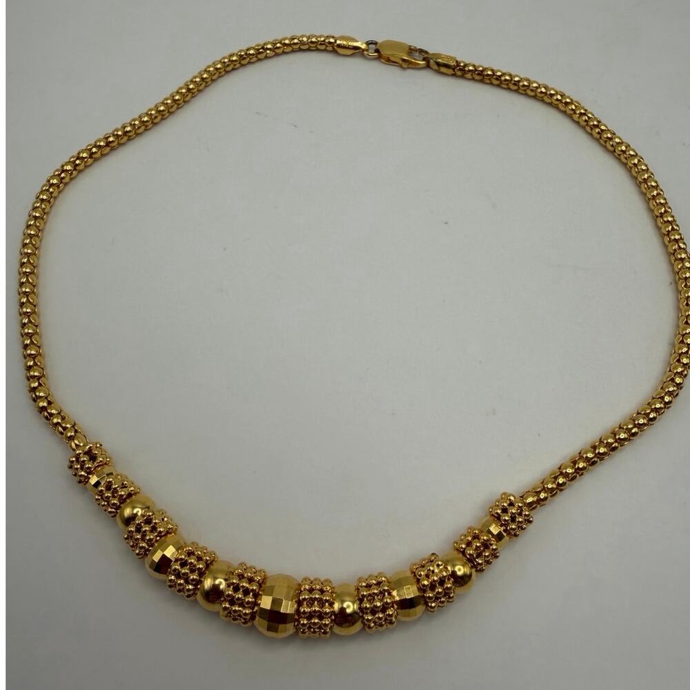 Italy 925 Sterling Silver Gold Vermeil Beaded Popcorn Collar Necklace 16” 25g